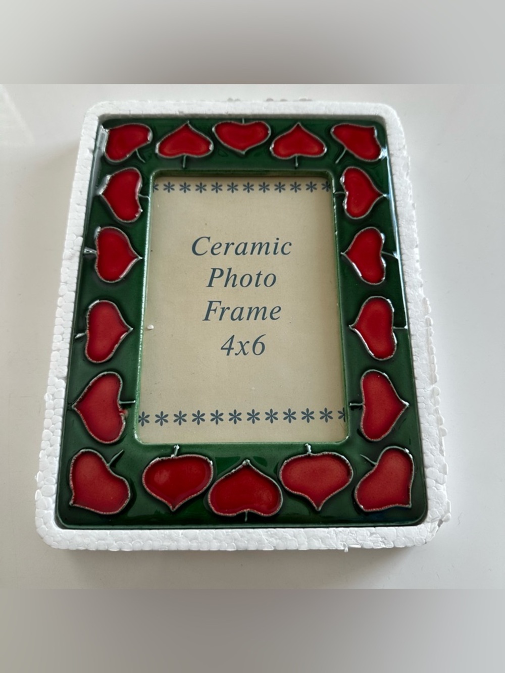 NEW Ceramic 4x6 Photo Frame with Red Heart Spade Accents